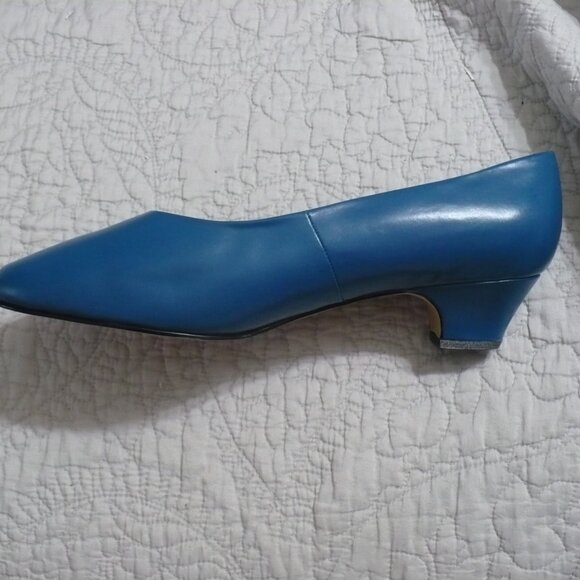 EXCELLENT USED CONDITION VALLEY LANE TEAL BLUE LEATHER PUMPS SIZE 14WW - Picture 6 of 8